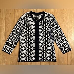 Jones New York Signature Geometric Black White ZipUp Cardigan Sweater NWOT, Sz L